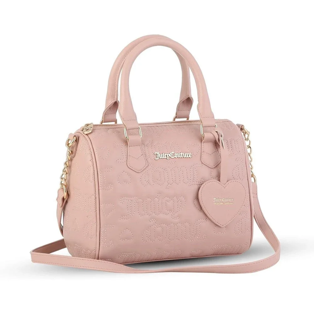 Juicy Couture Fame Satchel Pink Quilted Heart Charm Bag Y2K McBling Pop Coquette